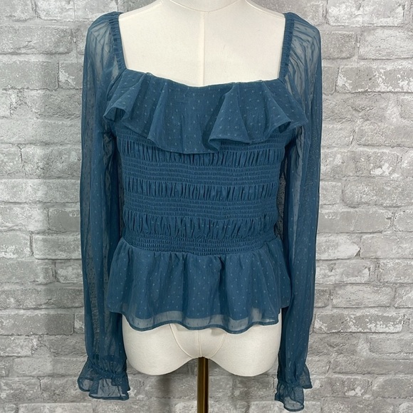 LC Lauren Conrad Smocked Swiss Dot Top - Picture 1 of 5